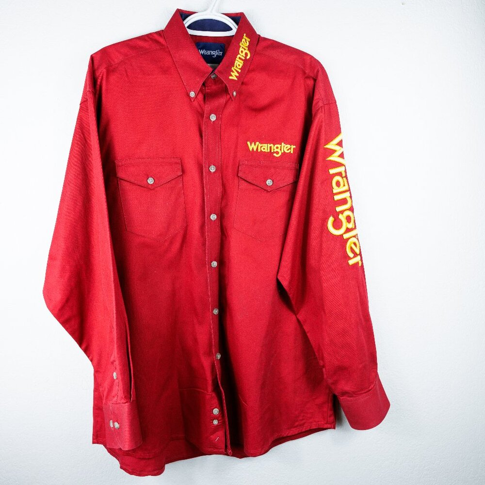 Wrangler Shirt Mens XL Red Western Button-Down Rodeo Embroidered Long Sleeve